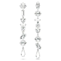 Mesmera drop earrings, Asymmetrical design, Mixed cuts, Long, White, Rhodium plated by SWAROVSKI