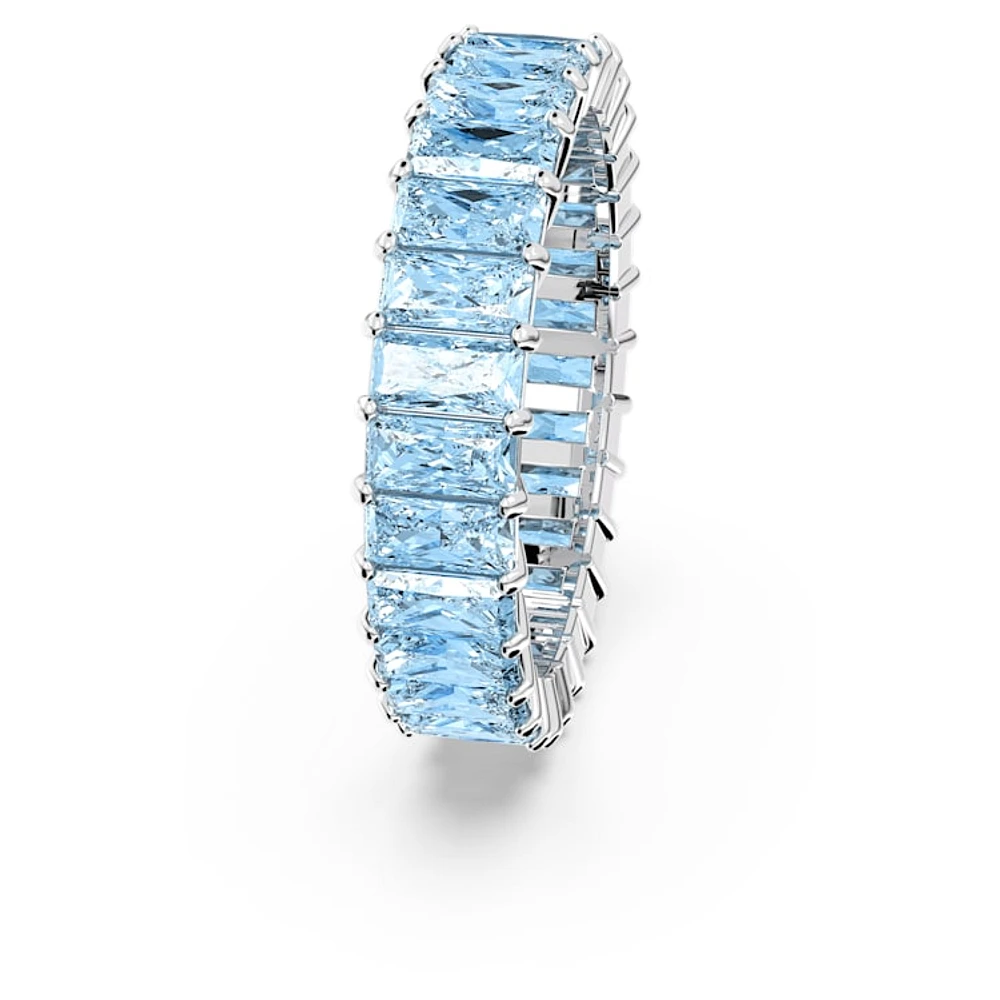 Matrix ring, Baguette cut, Blue, Rhodium plated by SWAROVSKI