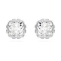 Birthstone stud earrings, Square cut, April, White, Rhodium plated by SWAROVSKI