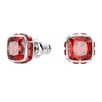 Birthstone stud earrings, Square cut, July, Red, Rhodium plated by SWAROVSKI