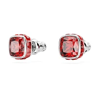 Birthstone stud earrings, Square cut, July, Red, Rhodium plated by SWAROVSKI