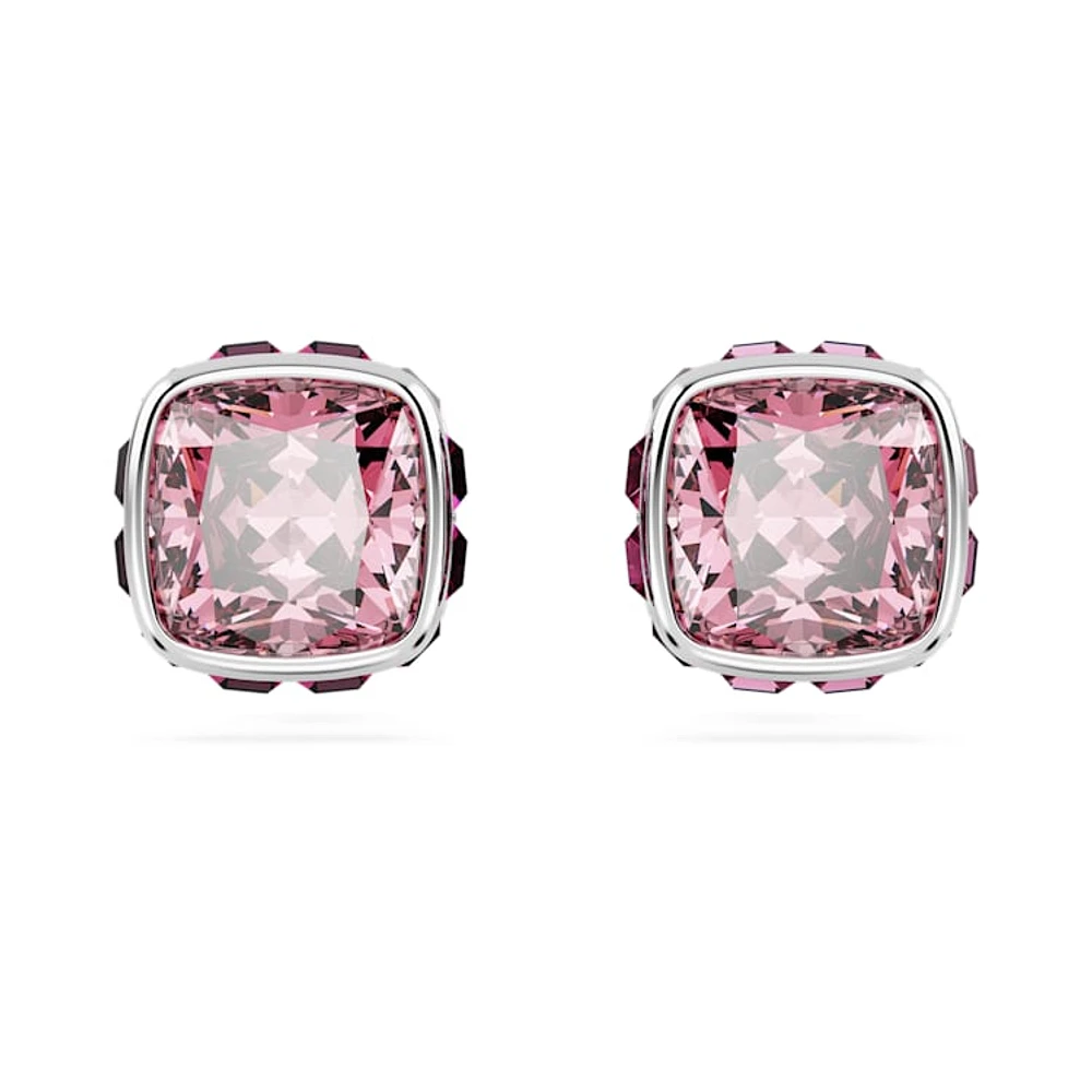 Birthstone stud earrings, Square cut, October, Pink, Rhodium plated by SWAROVSKI