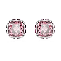 Birthstone stud earrings, Square cut, October, Pink, Rhodium plated by SWAROVSKI