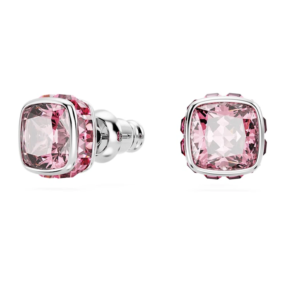 Birthstone stud earrings, Square cut, October, Pink, Rhodium plated by SWAROVSKI