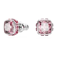 Birthstone stud earrings, Square cut, October, Pink, Rhodium plated by SWAROVSKI