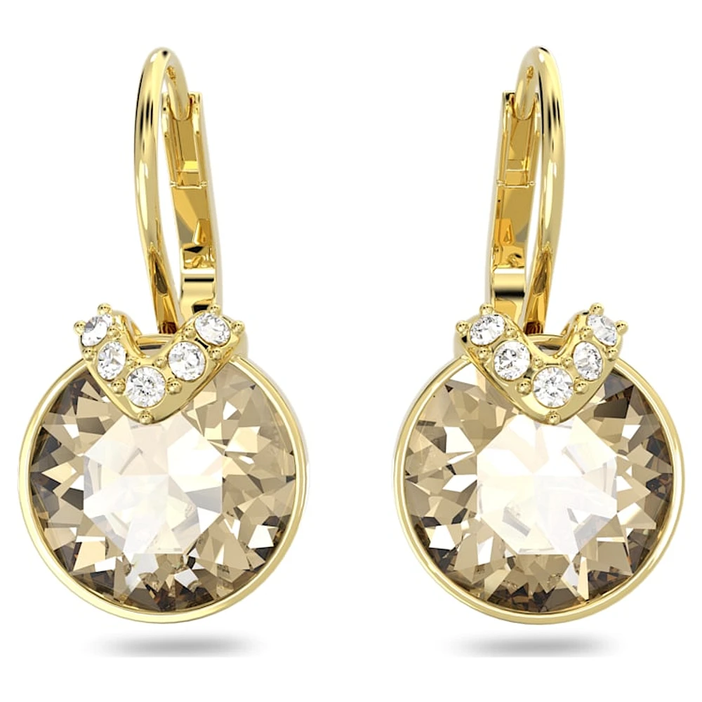 Bella V drop earrings, Round cut, Gold tone, Gold-tone plated by SWAROVSKI