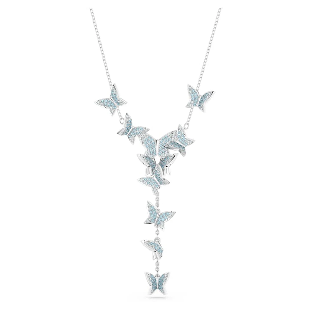 Idyllia Lilia Y necklace, Butterfly, Blue, Rhodium plated by SWAROVSKI