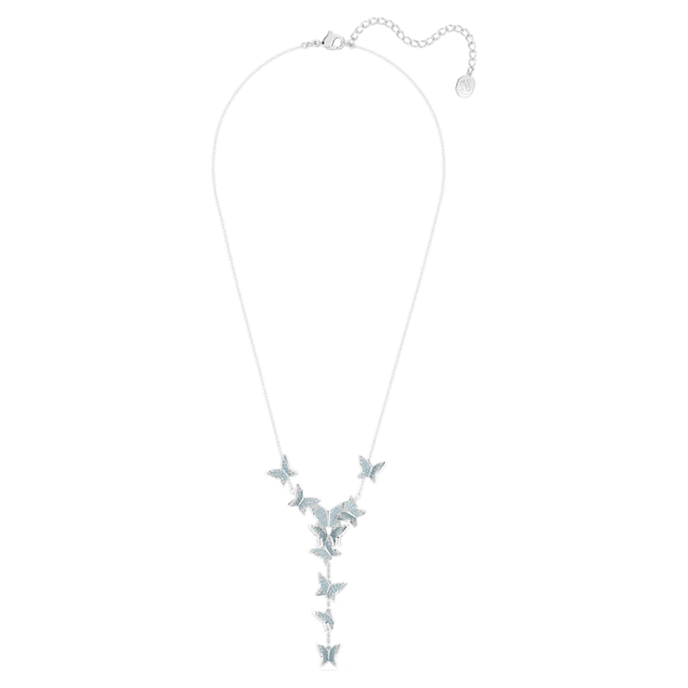 Idyllia Lilia Y necklace, Butterfly, Blue, Rhodium plated by SWAROVSKI