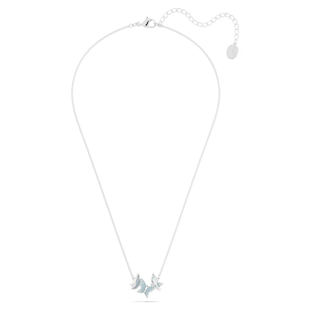 Idyllia Lilia necklace, Butterfly, Blue, Rhodium plated by SWAROVSKI