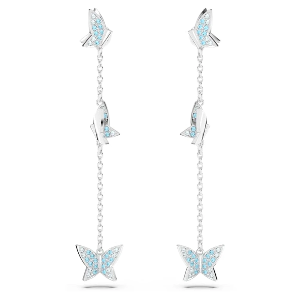 Idyllia Lilia drop earrings, Butterfly, Blue, Rhodium plated by SWAROVSKI