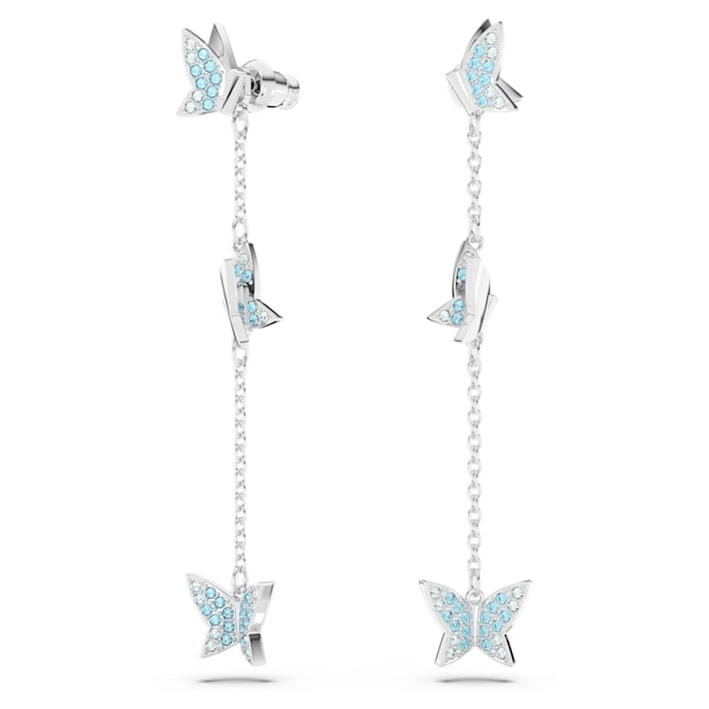 Idyllia Lilia drop earrings, Butterfly, Blue, Rhodium plated by SWAROVSKI