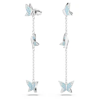 Idyllia Lilia drop earrings, Butterfly, Blue, Rhodium plated by SWAROVSKI