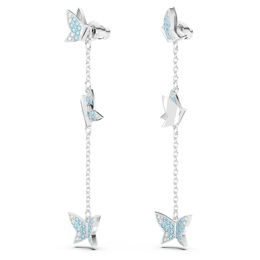 Idyllia Lilia drop earrings, Butterfly, Blue, Rhodium plated by SWAROVSKI