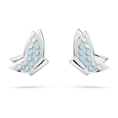 Idyllia Lilia stud earrings, Butterfly, Blue, Rhodium plated by SWAROVSKI