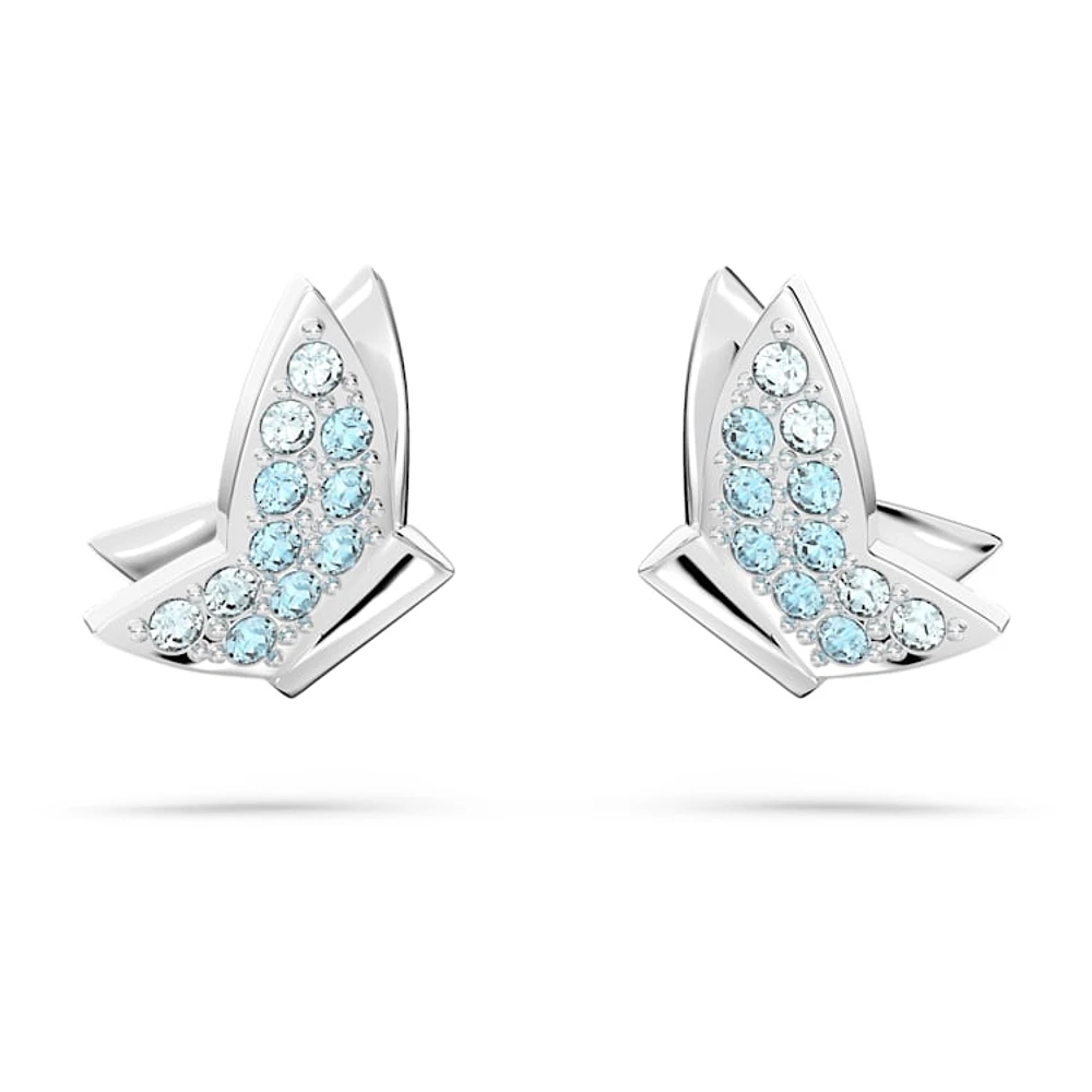 Lilia stud earrings, Butterfly, Blue, Rhodium plated by SWAROVSKI