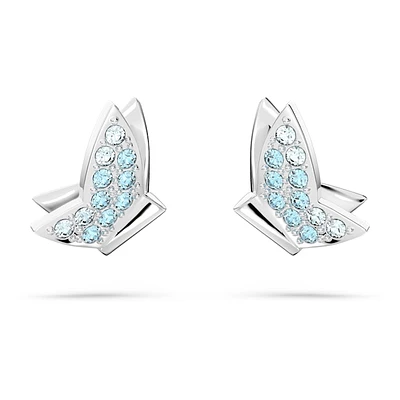 Lilia stud earrings, Butterfly, Blue, Rhodium plated by SWAROVSKI