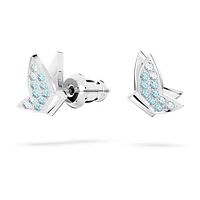 Idyllia Lilia stud earrings, Butterfly, Blue, Rhodium plated by SWAROVSKI