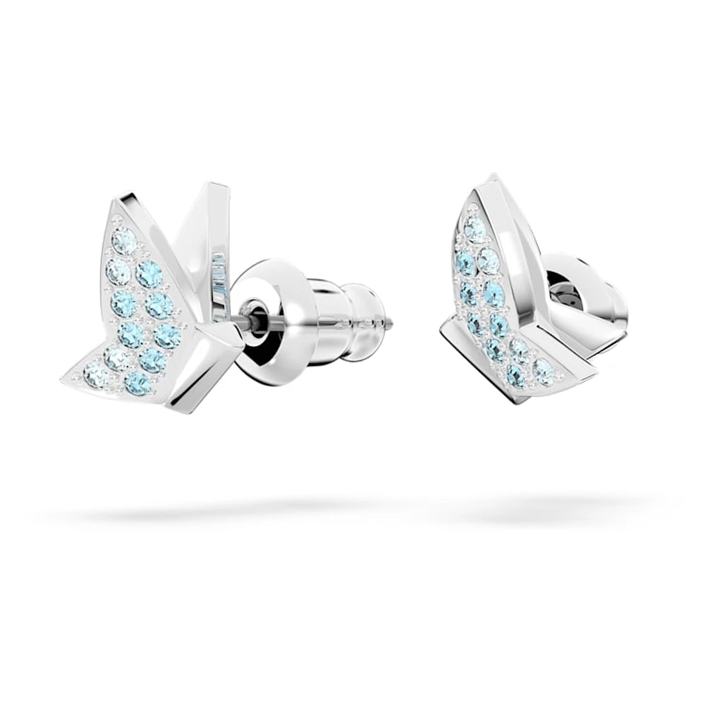 Idyllia Lilia stud earrings, Butterfly, Blue, Rhodium plated by SWAROVSKI