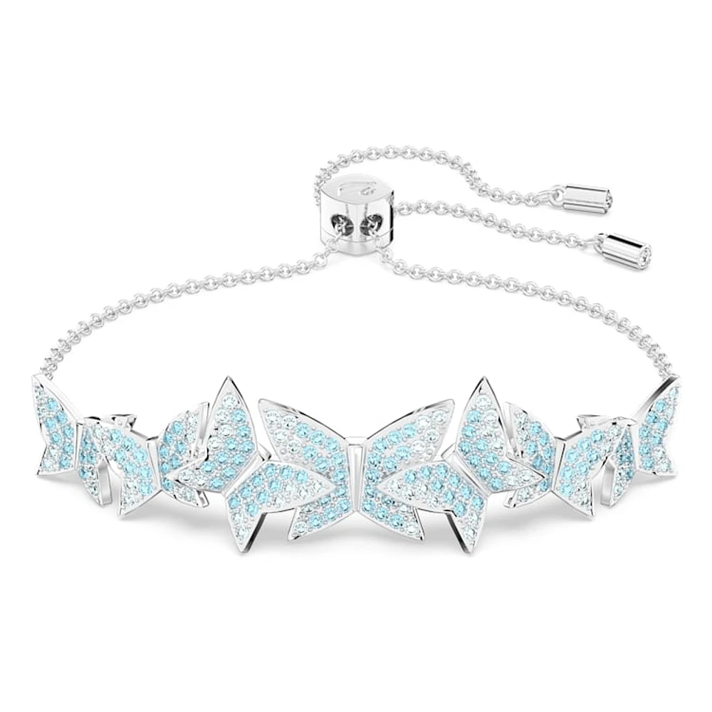 Idyllia Lilia bracelet, Butterfly, Blue, Rhodium plated by SWAROVSKI