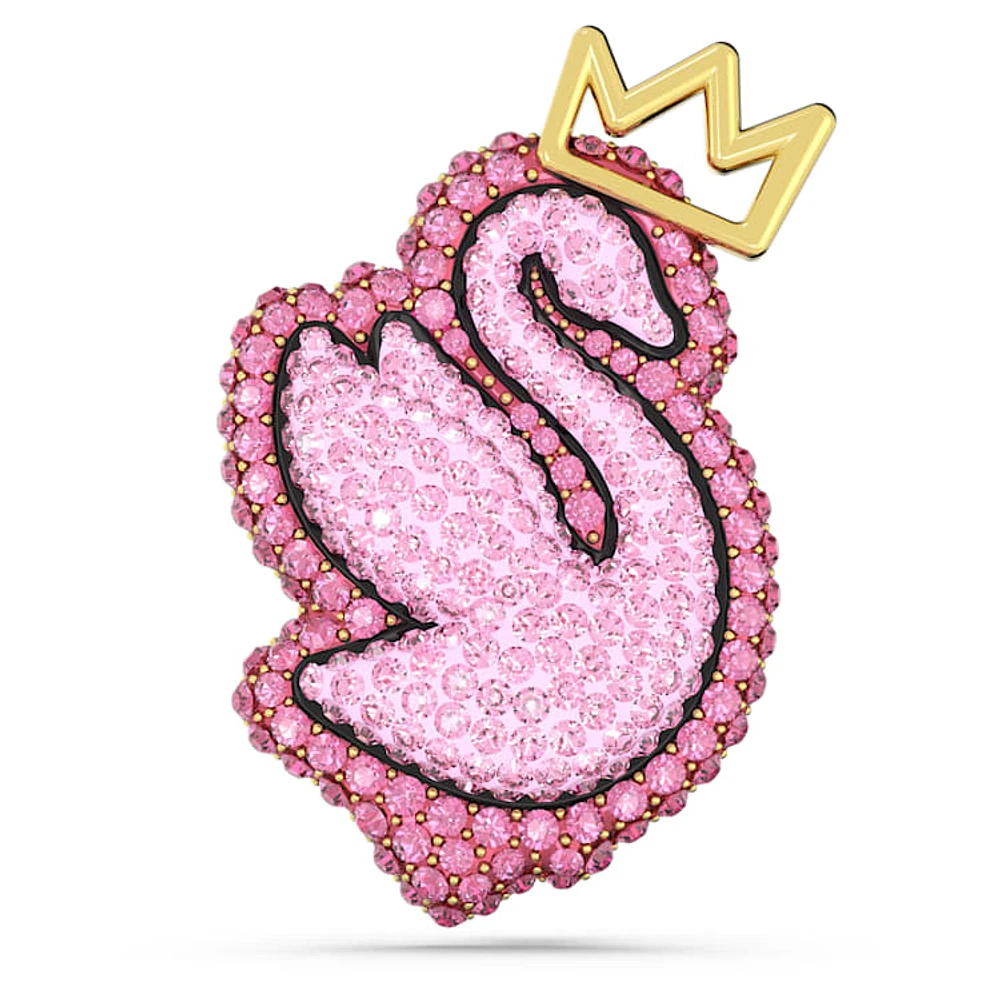 Swan brooch, Swan, Pink, Gold-tone plated by SWAROVSKI