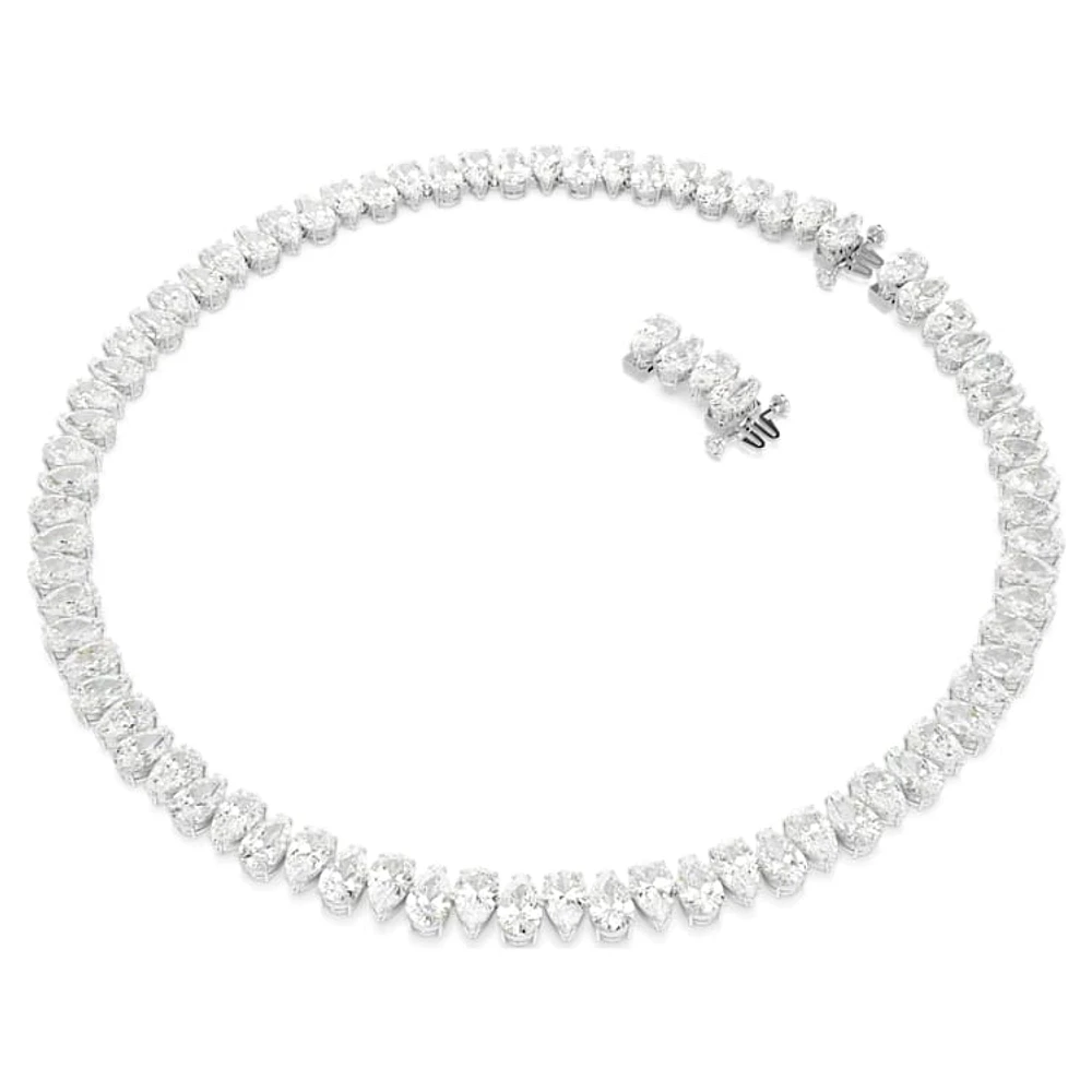 Matrix Tennis necklace, Pear cut, White, Rhodium plated by SWAROVSKI