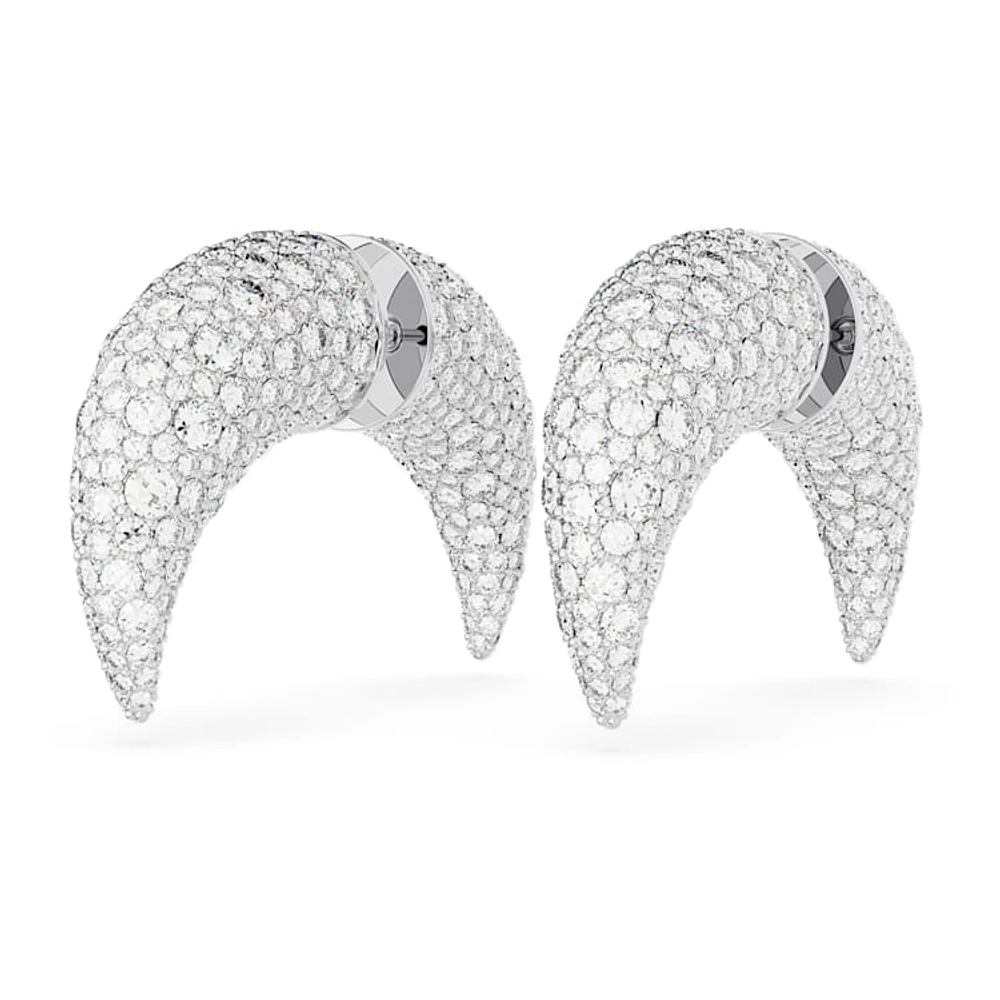 Sublima stud earrings, Moon, Larges, White, Rhodium plated by SWAROVSKI