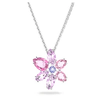 Gema pendant, Mixed cuts, Flower, Pink, Rhodium plated by SWAROVSKI