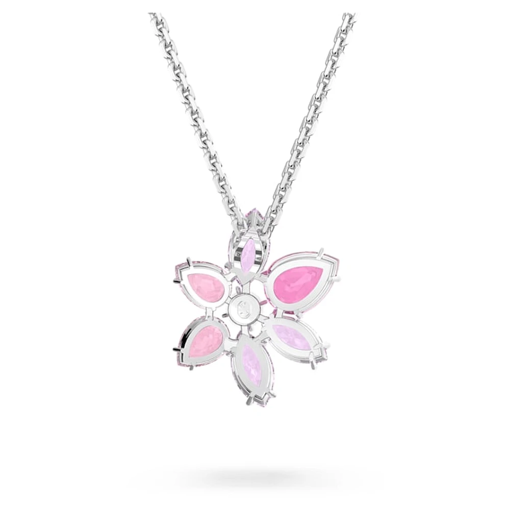 Gema pendant, Mixed cuts, Flower, Pink, Rhodium plated by SWAROVSKI