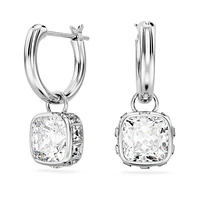 Chroma drop earrings, Square cut, White, Rhodium plated by SWAROVSKI