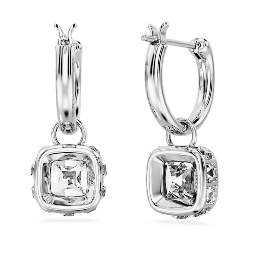 Chroma drop earrings, Square cut, White, Rhodium plated by SWAROVSKI