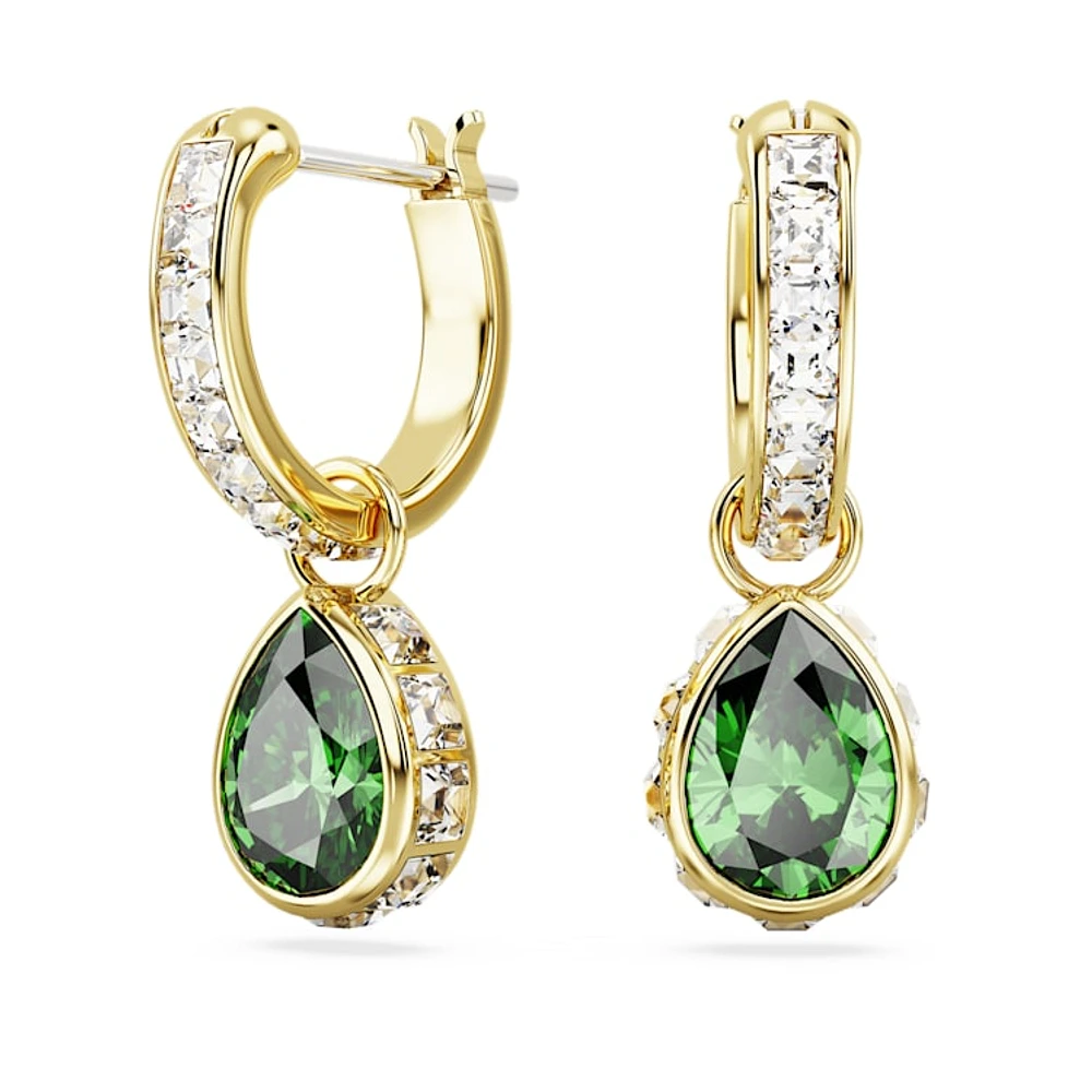 Chroma drop earrings, Pear cut, Green, Gold-tone plated by SWAROVSKI