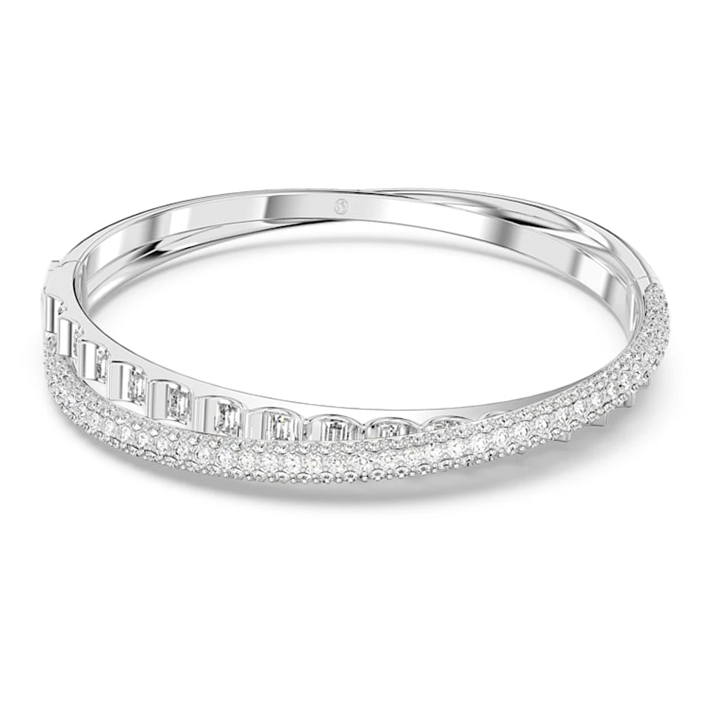 Dextera bangle, Mixed cuts, White, Rhodium plated by SWAROVSKI