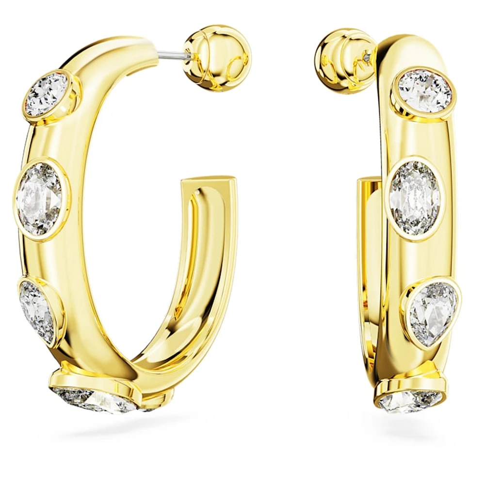 Imber hoop earrings, Mixed cuts, White, Gold-tone plated by SWAROVSKI