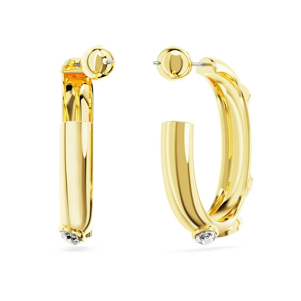 Imber hoop earrings, Mixed cuts, White, Gold-tone plated by SWAROVSKI