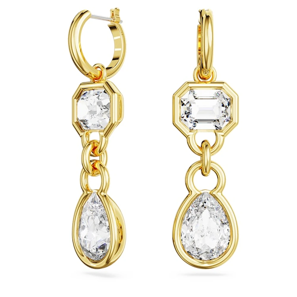 Imber drop earrings, Mixed cuts, White, Gold-tone plated by SWAROVSKI