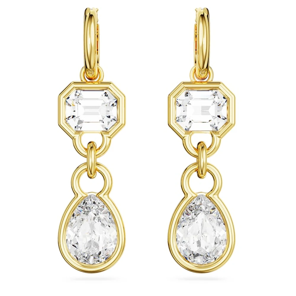 Imber drop earrings, Mixed cuts, White, Gold-tone plated by SWAROVSKI