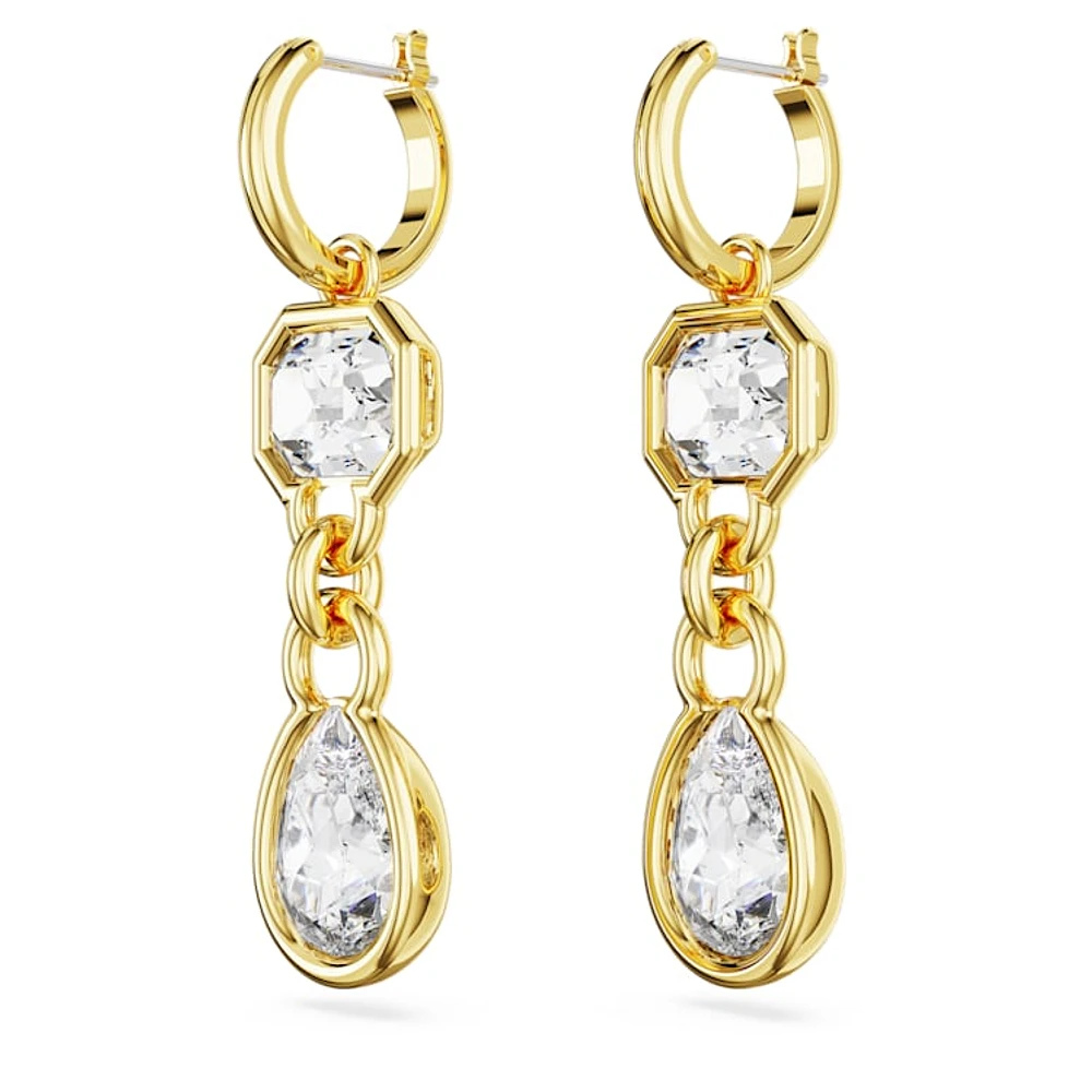 Imber drop earrings, Mixed cuts, White, Gold-tone plated by SWAROVSKI