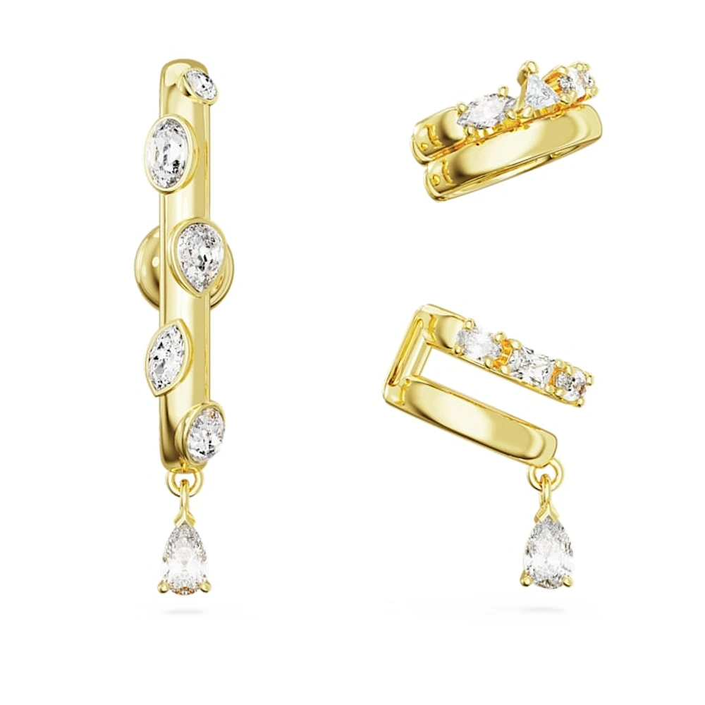 Imber ear cuff, Set (3), Mixed cuts, White, Gold-tone plated by SWAROVSKI