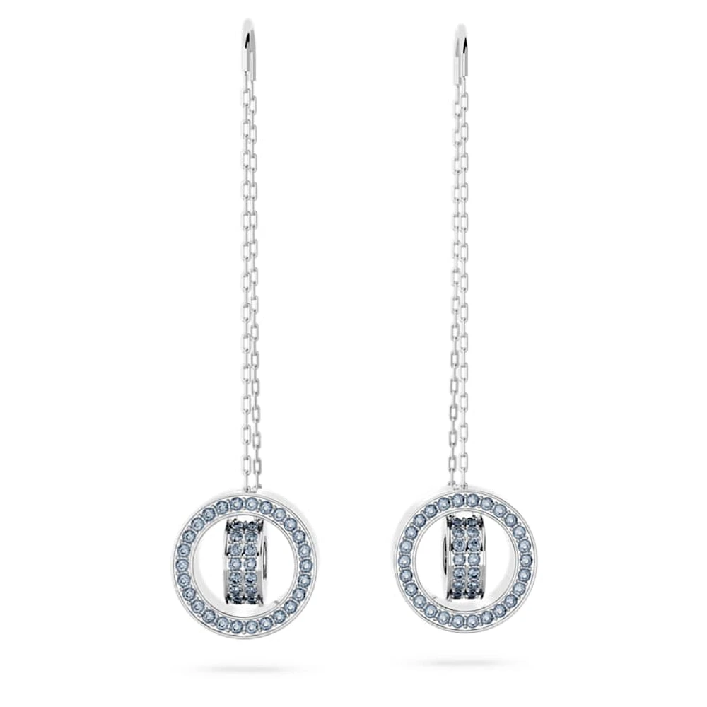 Dextera drop earrings, Long, Blue, Rhodium plated by SWAROVSKI