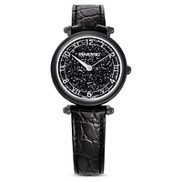 Crystalline Wonder watch, Swiss Made, Leather strap, Black