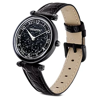 Crystalline Wonder watch, Swiss Made, Leather strap, Black