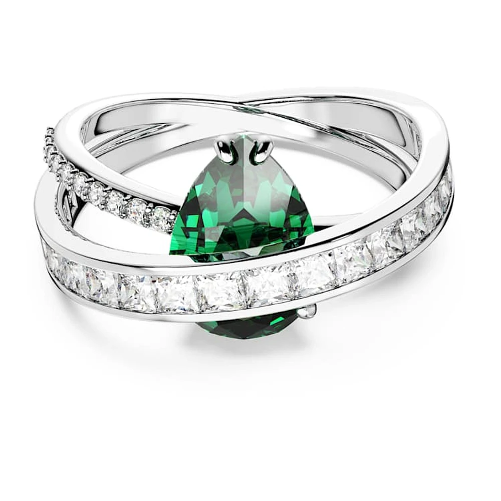 Hyperbola cocktail ring, Mixed cuts, Double bands, Green, Rhodium plated by SWAROVSKI