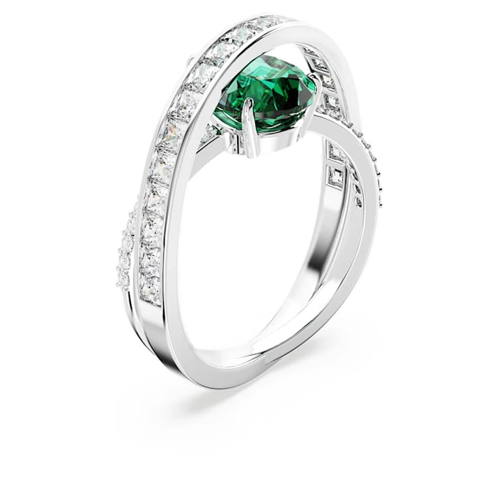 Hyperbola cocktail ring, Mixed cuts, Double bands, Green, Rhodium plated by SWAROVSKI