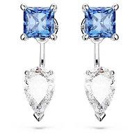 Mesmera earring jackets, Mixed cuts, Detachable, Blue, Rhodium plated by SWAROVSKI