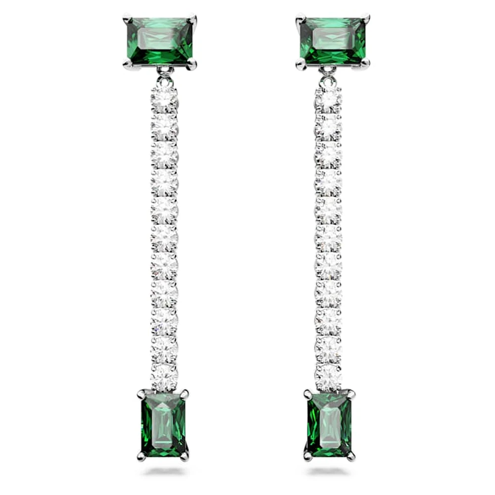 Matrix drop earrings, Mixed cuts, Green, Rhodium plated by SWAROVSKI