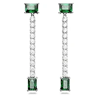 Matrix drop earrings, Mixed cuts, Green, Rhodium plated by SWAROVSKI