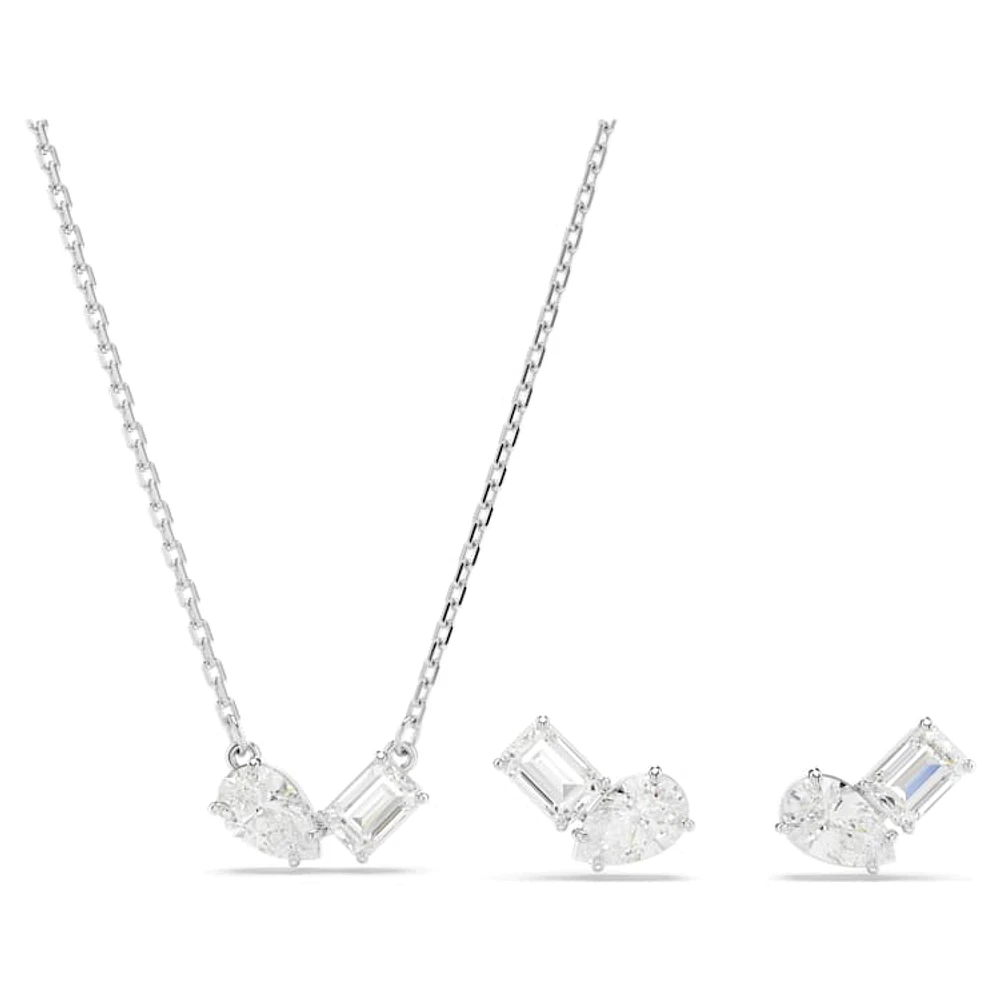 Mesmera set, Mixed cuts, White, Rhodium plated by SWAROVSKI