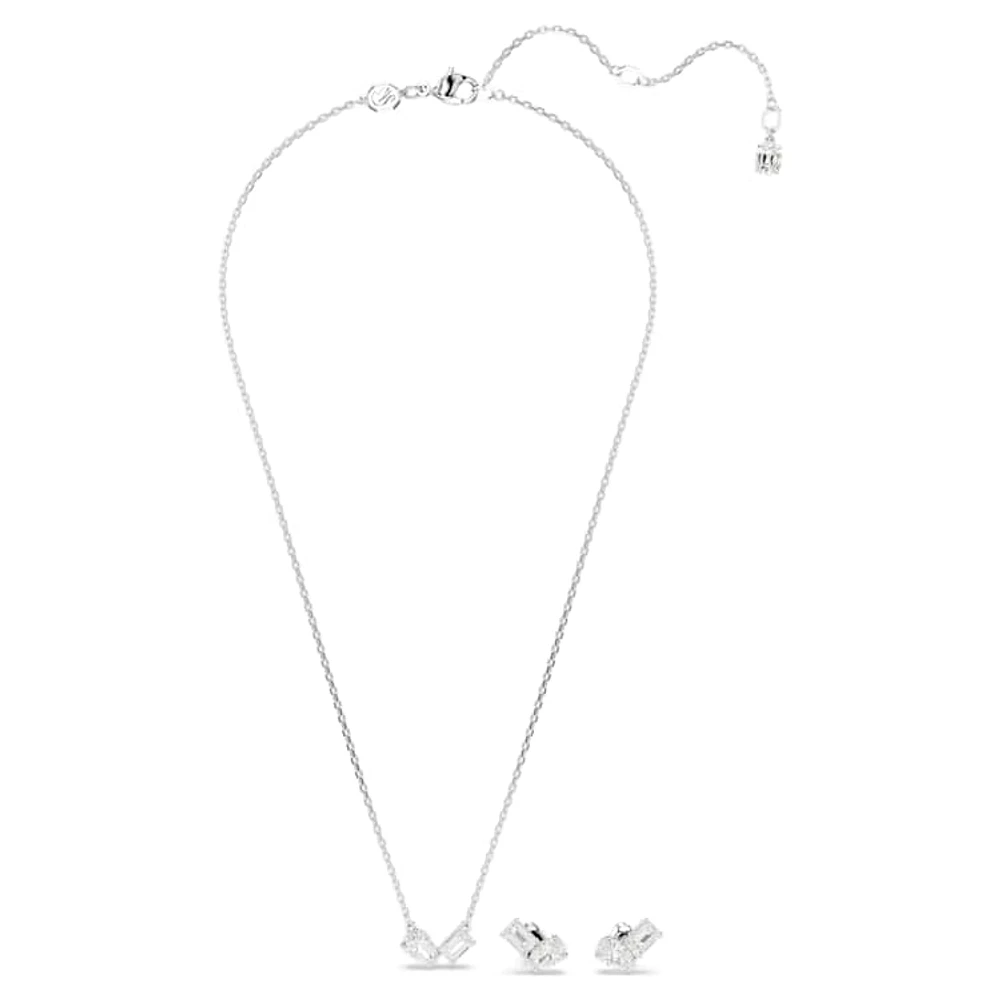 Mesmera set, Mixed cuts, White, Rhodium plated by SWAROVSKI