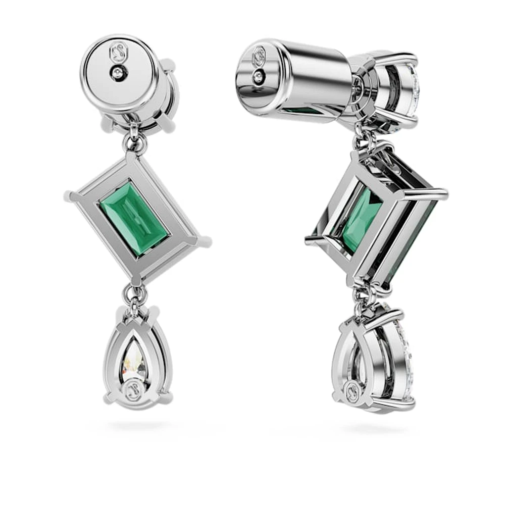 Mesmera drop earrings, Mixed cuts, Green, Rhodium plated by SWAROVSKI