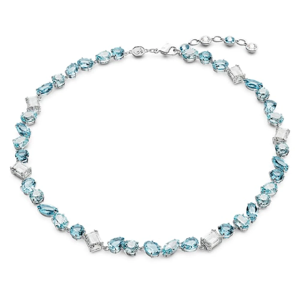 Gema necklace, Mixed cuts, Blue, Rhodium plated by SWAROVSKI